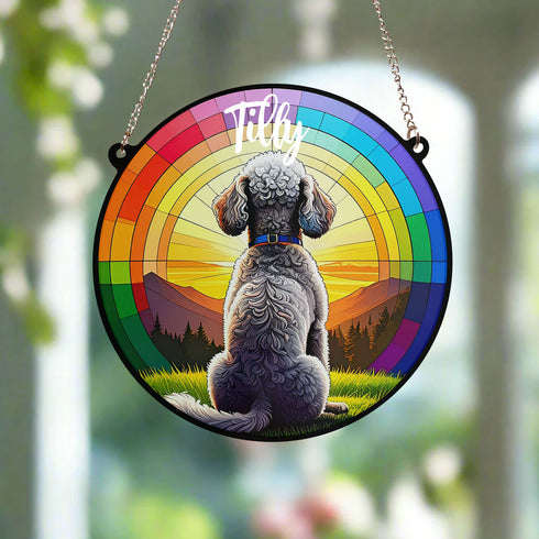 Bedlington Terrier Rainbow Bridge Personalised Stained Glass Effect Suncatcher